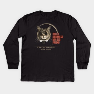 Hello Darkness My Old Friend - Cat Solar Eclipse Kids Long Sleeve T-Shirt